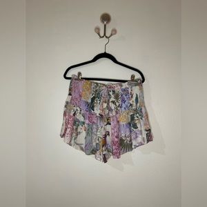 Zara Multi-colored High waisted shorts, Size Large, Floral/bird pattern